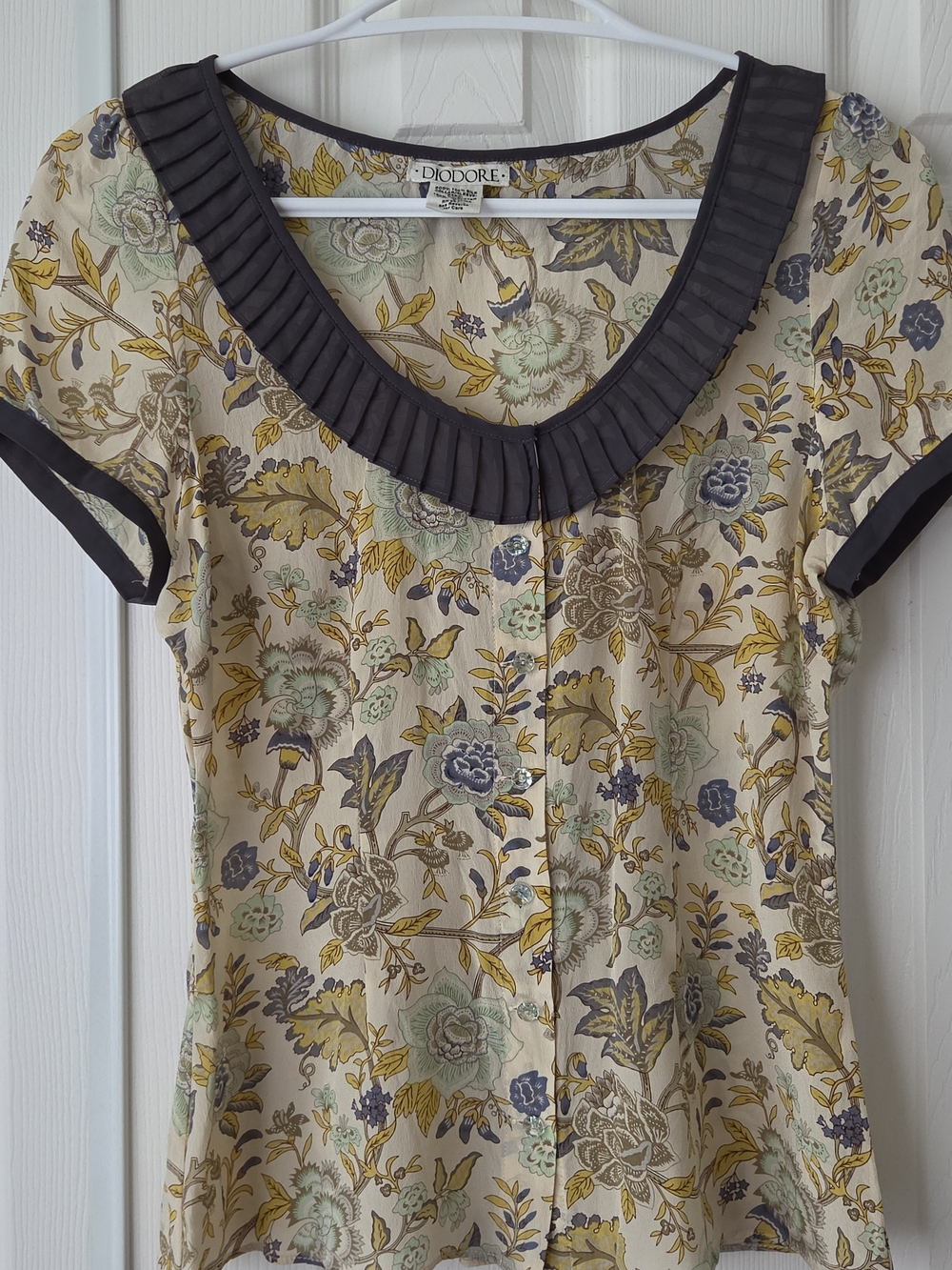 Vintage Anthropologie Diodore 100% Silk Floral Ruffle Top Sheer Fairycore Size2